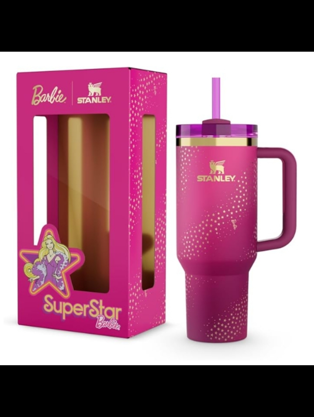 Stanley x Barbie NEW '70s Superstar Quencher 40 Oz Insulated Tumbler with Straw - Picture 1 of 1